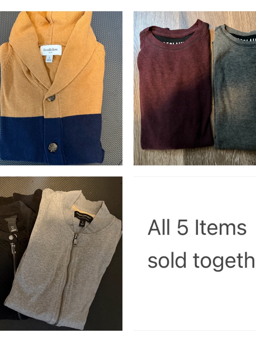 Five-Piece Sweater, Cardigan. Zip-Up Bundle - men’s size small